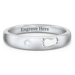 Baby Footprint Cutout Band with Birthstone in 925 Sterling Silver with Aquamarine