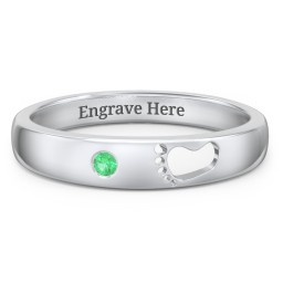 Baby Footprint Cutout Band with Birthstone in 925 Sterling Silver with Emerald
