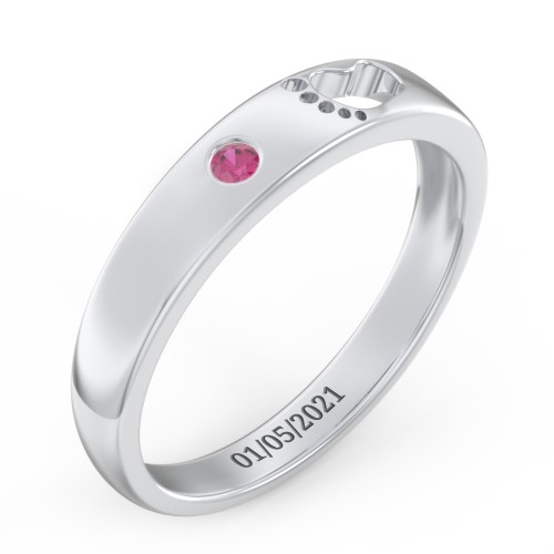 Baby Footprint Cutout Band with Birthstone – Sterling Silver with Ruby
