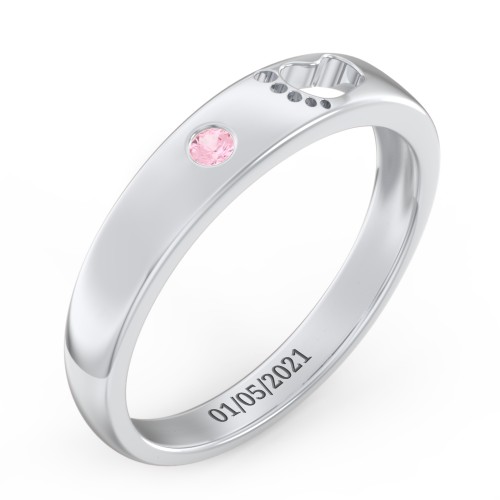 Baby Footprint Cutout Band with Birthstone – Sterling Silver with Pink Tourmaline