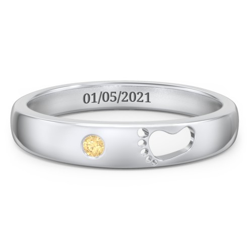 Baby Footprint Cutout Band with Birthstone – Sterling Silver with Citrine