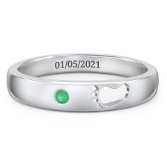 Baby Footprint Cutout Band with Birthstone – 10K White Gold with Emerald