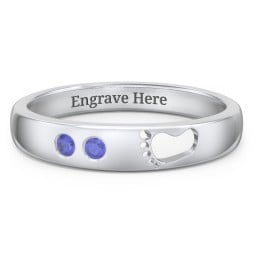 Baby Footprint Cutout Band with 2 Birthstones
