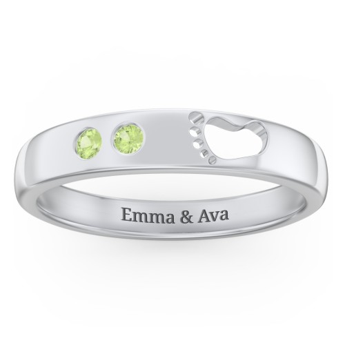 Baby Footprint Cutout Band with 2 Birthstones