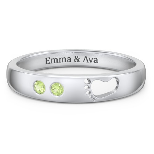 Baby Footprint Cutout Band with 2 Birthstones