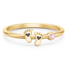 Dainty Baby Feet Ring with Birthstone
