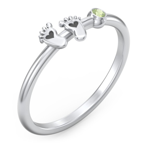Dainty Baby Feet Ring with Birthstone