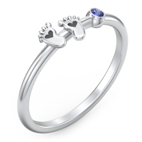 Dainty Baby Feet Ring with Birthstone