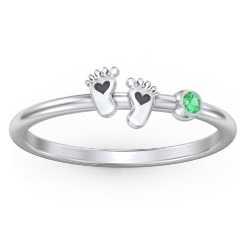 Dainty Baby Feet Ring with Birthstone