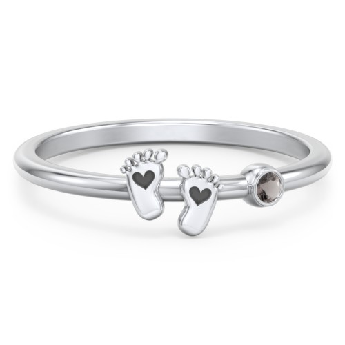 Dainty Baby Feet Ring with Birthstone