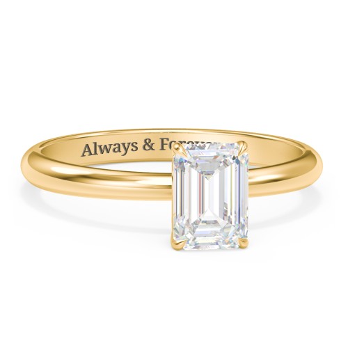 1 ct. (7x5mm) Emerald-Cut Solitaire Moissanite Engagement Ring – 10K Yellow Gold with Moissanite