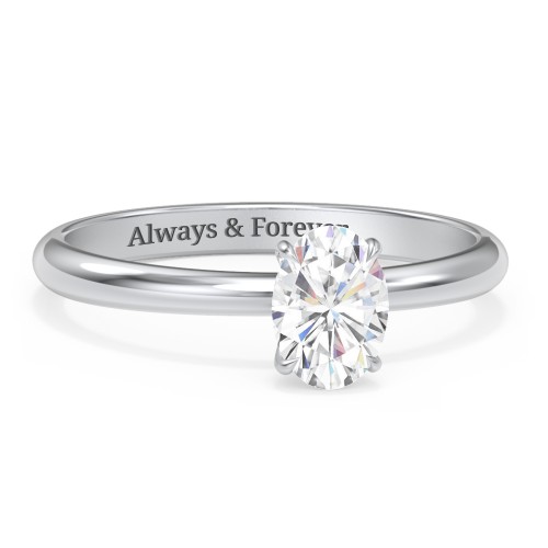 1 ct. (7x5mm) Oval Solitaire Moissanite Engagement Ring – 10K White Gold with Moissanite