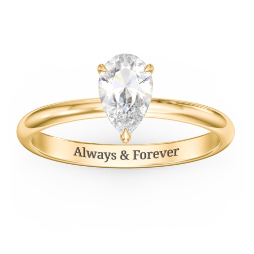1 ct. (8x5mm) Pear Solitaire Moissanite Engagement Ring – 10K Yellow Gold with Moissanite