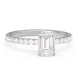 1 ct. (7x5mm) Emerald Moissanite Engagement Ring With 1.5mm Side Stones