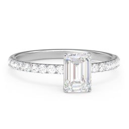 1 ct. (7x5mm) Emerald Moissanite Engagement Ring With 1.5mm Side Stones