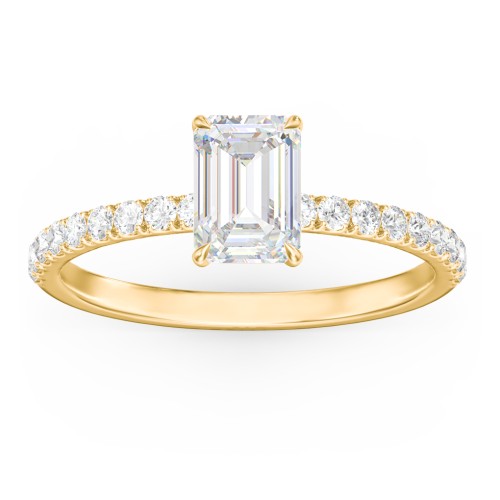 1 ct. (7x5mm) Emerald Moissanite Engagement Ring With 1.5mm Side Stones