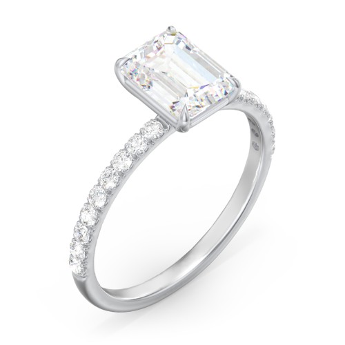 2 ct. (8x6mm) Emerald Moissanite Engagement Ring With 1.5mm Side Stones – 10K White Gold with Moissanite and Lab Diamond