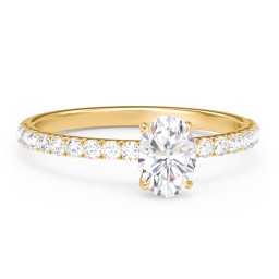 1 ct. (7x5mm) Oval Moissanite Engagement Ring With 1.5mm Side Stones in 10K Solid Yellow Gold