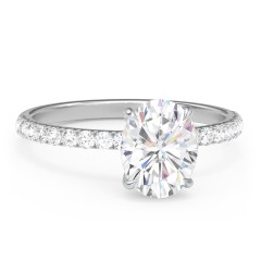 2 ct. (9x7mm) Oval Moissanite Engagement Ring With 1.5mm Side Stones – 10K White Gold with Moissanite and Lab Diamond