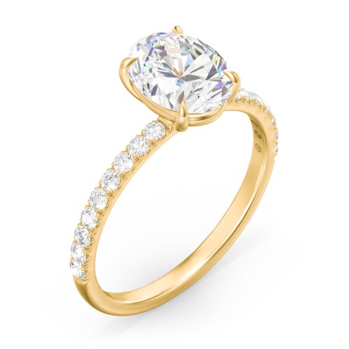 2 ct. (9x7mm) Oval Moissanite Engagement Ring With 1.5mm Side Stones – 10K Yellow Gold with Moissanite and Lab Diamond