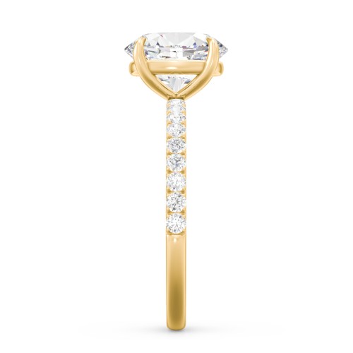 2 ct. (9x7mm) Oval Moissanite Engagement Ring With 1.5mm Side Stones – 10K Yellow Gold with Moissanite and Lab Diamond
