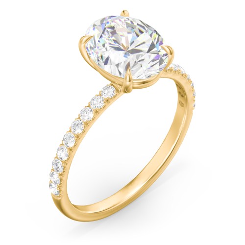 3 ct. (10x8mm) Oval Moissanite Engagement Ring With 1.5mm Side Stones – 10K Yellow Gold with Moissanite and Lab Diamond