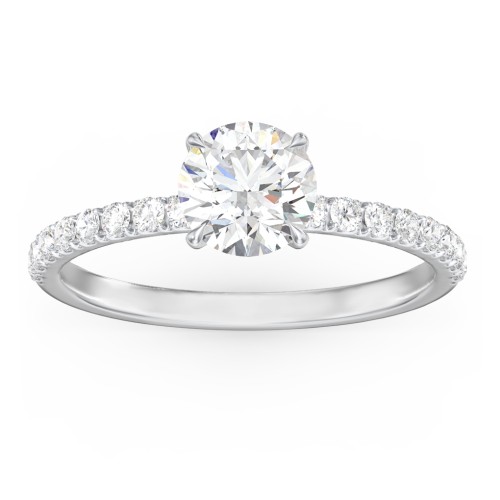 1 ct. (6.5mm) Moissanite Engagement Ring With 1.5mm Side Stones – 10K White Gold with Moissanite and Lab Diamond