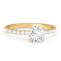 1 ct. (6.5mm) Moissanite Engagement Ring With 1.5mm Side Stones in 10K Solid Yellow Gold