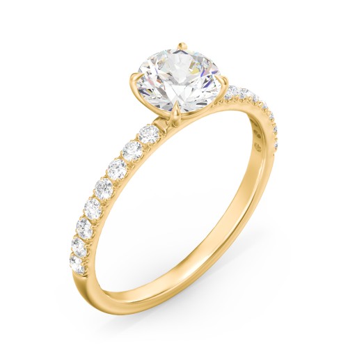 1 ct. (6.5mm) Moissanite Engagement Ring With 1.5mm Side Stones – 10K Yellow Gold with Moissanite and Lab Diamond