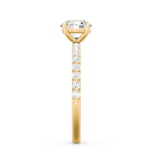 1 ct. (6.5mm) Moissanite Engagement Ring With 1.5mm Side Stones – 10K Yellow Gold with Moissanite and Lab Diamond