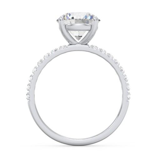 2.5 ct. (8.5mm) Moissanite Engagement Ring With 1.5mm Side Stones – 10K White Gold with Moissanite and Lab Diamond