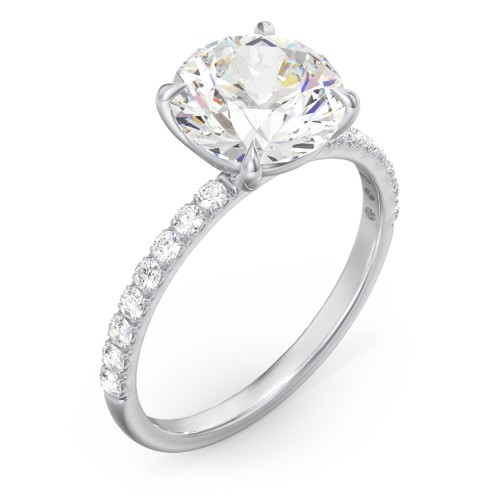3 ct. (9mm) Moissanite Engagement Ring With 1.5mm Side Stones – 10K White Gold with Moissanite and Lab Diamond