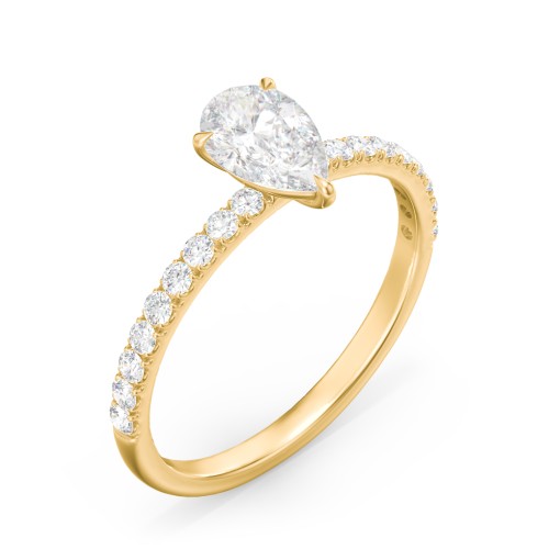1 ct. (8x5mm) Pear Moissanite Engagement Ring With 1.5mm Side Stones – 10K Yellow Gold with Moissanite and Lab Diamond