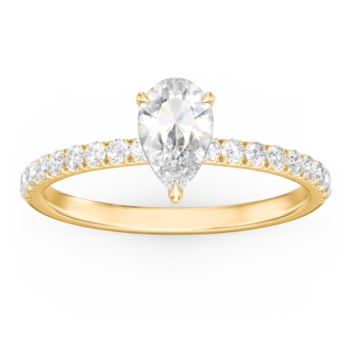 1 ct. (8x5mm) Pear Moissanite Engagement Ring With 1.5mm Side Stones – 10K Yellow Gold with Moissanite and Lab Diamond