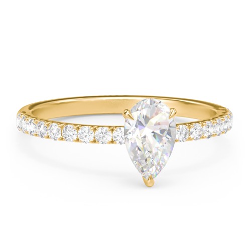 1 ct. (8x5mm) Pear Moissanite Engagement Ring With 1.5mm Side Stones – 10K Yellow Gold with Moissanite and Lab Diamond