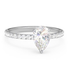 1.5 ct. (9x6mm) Pear Moissanite Engagement Ring With 1.5mm Side Stones – 10K White Gold with Moissanite and Lab Diamond
