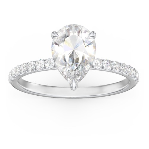 2 ct. (10x7mm) Pear Moissanite Engagement Ring With 1.5mm Side Stones – 10K White Gold with Moissanite and Lab Diamond