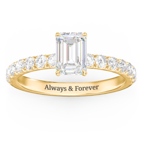 1 ct. (7x5mm) Emerald-Cut Moissanite Engagement Ring With 2mm Side Stones
