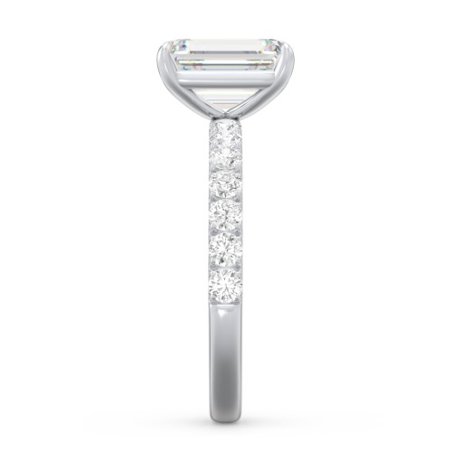 3 ct. (9x7mm) Emerald-Cut Moissanite Engagement Ring With 2mm Side Stones – 10K White Gold with Moissanite and Lab Diamond