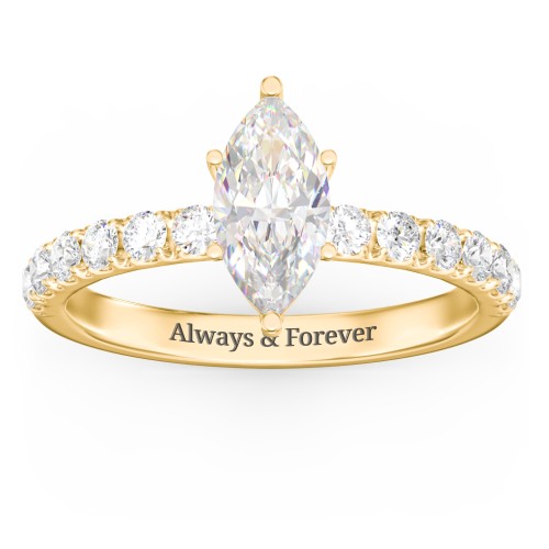 1 ct. (10x5mm) Marquise Moissanite Engagement Ring With 2mm Side Stones