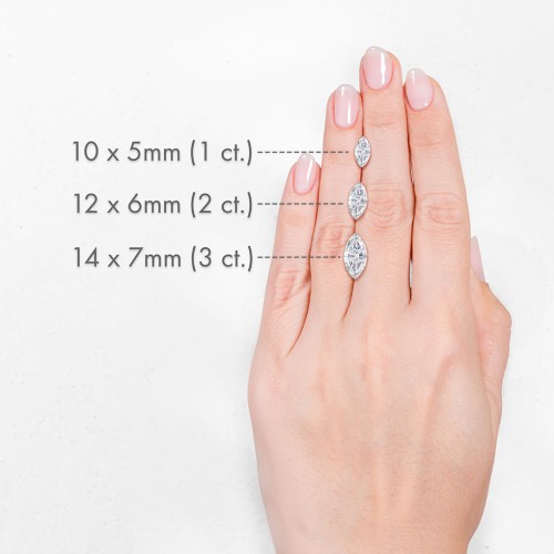1 ct. (10x5mm) Marquise Moissanite Engagement Ring With 2mm Side Stones – 10K White Gold with Moissanite and Lab Diamond