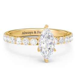 1 ct. (10x5mm) Marquise Moissanite Engagement Ring With 2mm Side Stones in 10K Solid Yellow Gold