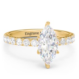 2 ct. (12x6mm) Marquise Moissanite Engagement Ring With 2mm Side Stones in 10K Solid Yellow Gold with Moissanite and Lab Diamond