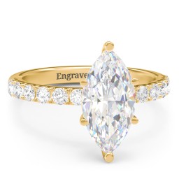 3 ct. (14x7mm) Marquise Moissanite Engagement Ring With 2mm Side Stones in 10K Solid Yellow Gold with Moissanite and Lab Diamond