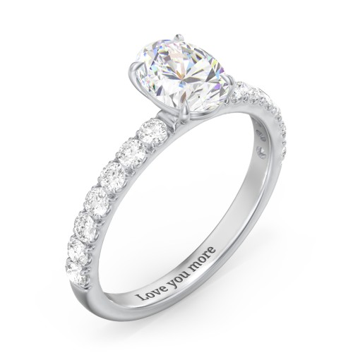 1.5 ct. (8x6mm) Oval Moissanite Engagement Ring With 2mm Side Stones – 10K White Gold with Moissanite and Lab Diamond