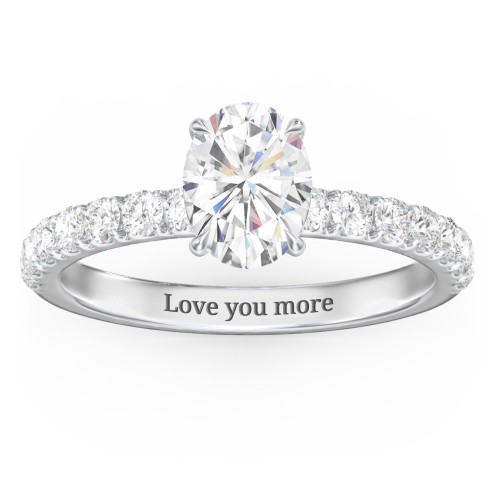 1.5 ct. (8x6mm) Oval Moissanite Engagement Ring With 2mm Side Stones – 10K White Gold with Moissanite and Lab Diamond