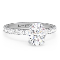 2 ct. (9x7mm) Oval Moissanite Engagement Ring With 2mm Side Stones – 10K White Gold with Moissanite and Lab Diamond