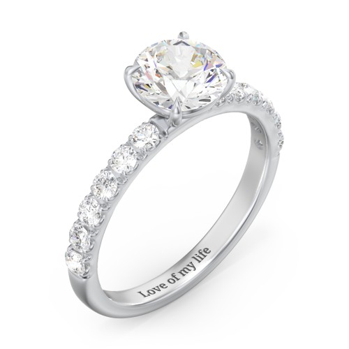 1.5 ct. (7.5mm) Moissanite Engagement Ring With 2mm Side Stones – 10K White Gold with Moissanite and Lab Diamond