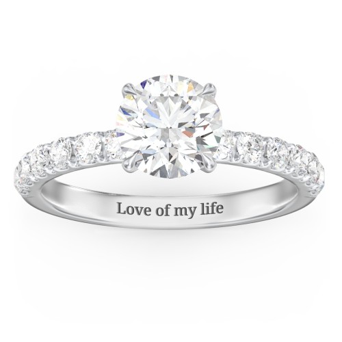 1.5 ct. (7.5mm) Moissanite Engagement Ring With 2mm Side Stones – 10K White Gold with Moissanite and Lab Diamond