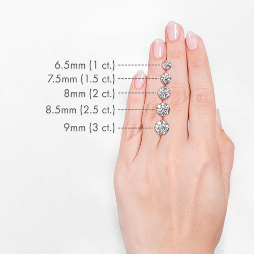 2 ct. (8mm) Moissanite Engagement Ring With 2mm Side Stones – 10K White Gold with Moissanite and Lab Diamond